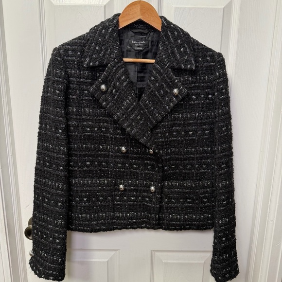 Kate Spade New York, Black Tweed Jacket, Size 12, Textured Blazer - Picture 2 of 9